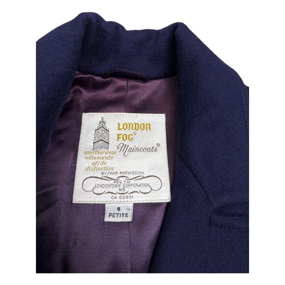 LONDON FOG Maincoats Vintage Retro Blue Business Winter Pea Coat Womens 6 Petite - Picture 3 of 7